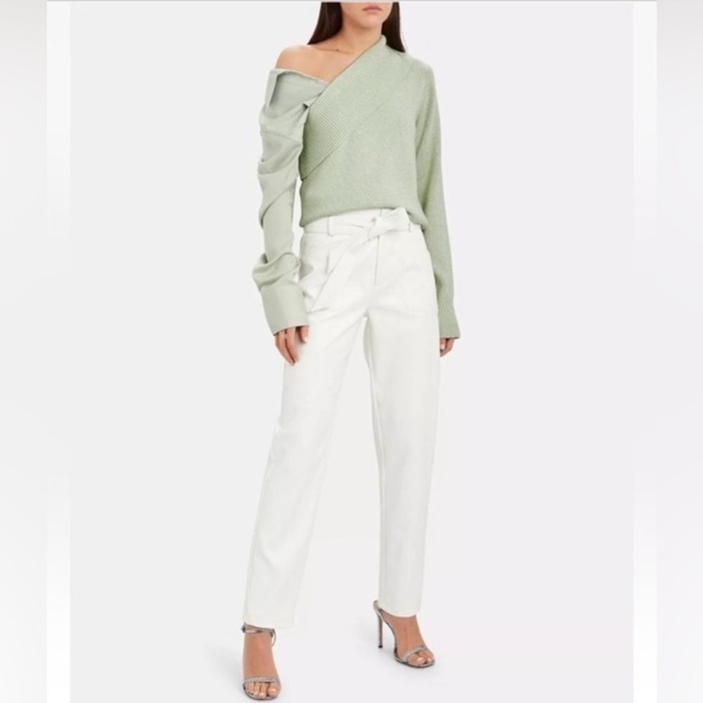 NWT SZ M Hellessy *Joffie* Mint Green Cashmere-Silk Sweater Satin Blouse Assym